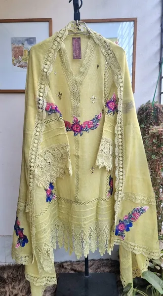 Pakistani Cotton Net Semi Stitched 2pcs_Baby Green