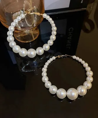 Pearl Hoop Big Circle Earrings For Women