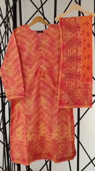 Pakistani Original Sadabahar Cotton Stitched 3 Pcs _ Peach 