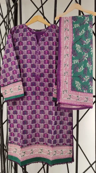 Pakistani Original Sadabahar Cotton Stitched 3 Pcs _ Purple 