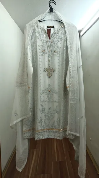 Pakistani Chiffon Stitched 2 Pcs _ Ice Blue 