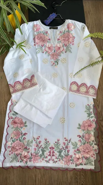 Original Pakistani Hayat’s Cotton Chikankari Embroidered Stitched 2Pc With Inner Attached