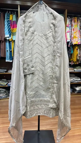 Pakistani Original Merakish Luxury Cotton Net Stitched 3Pcs with Fancy Dupatta_