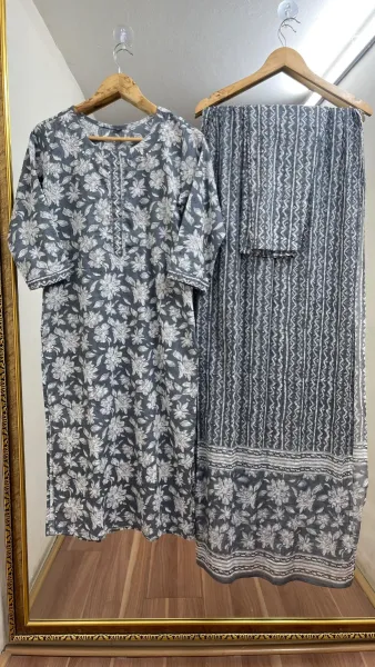 Original Indian Jaipuri Stitched 3pcs  _ Ash 