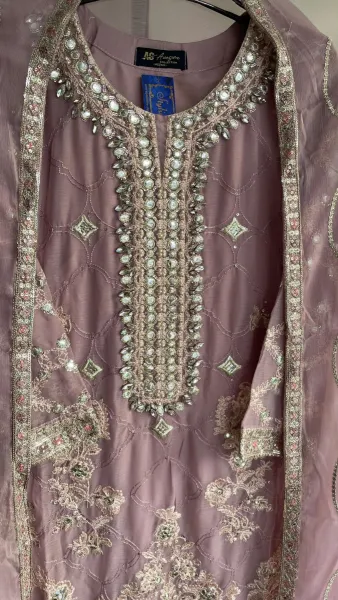 Pakistani Original Rangoon Luxury Chiffon Stitched 3 Pcs _ Mauve 