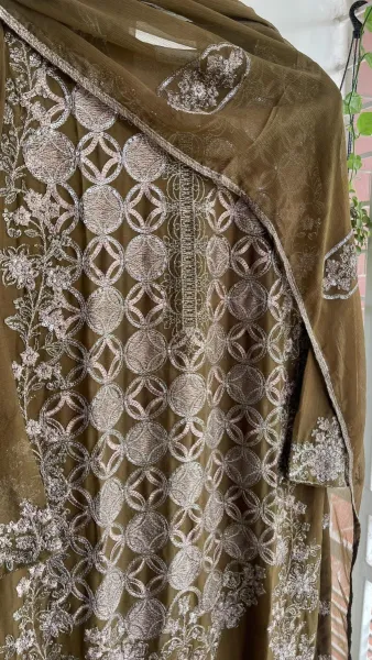 Pakistani Original Schick Chiffon Stitched 2 Pcs _ Dark Olive 