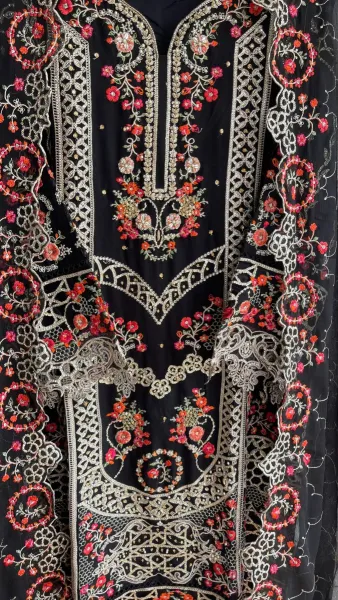 Pakistani Original Bin Saeed Luxury Chiffon stitched 3 Pcs _ Black 