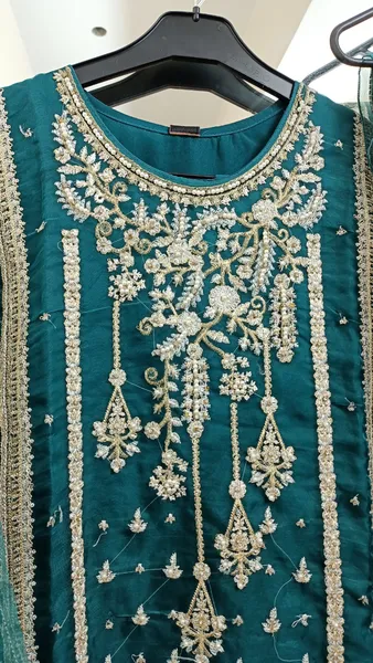Pakistani Boutique Organza Stitched 3 Pcs _ Deep Sea Green