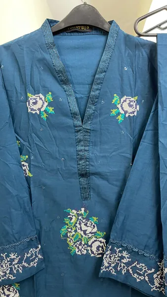 Pakistani Original Hayat Stitched Cotton Co-ords 2 Pcs _ Deep Sea Blue 