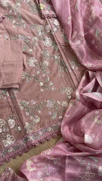 Pakistani Original Hayat’s Embroidered Stitched Cotton 3Pcs _ Mauve 