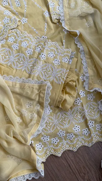 Pakistani Original Hayat’s Embroidered Stitched Cotton 3Pcs _ Yellow 
