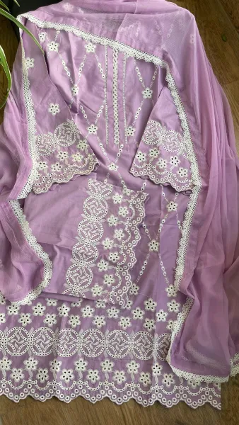 Pakistani Original Hayat’s Embroidered Stitched Cotton 3Pcs _ Ligth Purple 