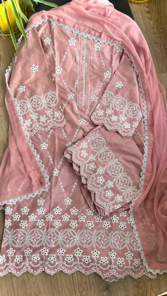 Pakistani Original Hayat’s Embroidered Stitched Cotton 3Pcs _ Pink 
