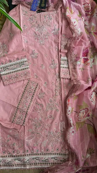 Pakistani Original Hayat’s Embroidered Stitched Cotton 3Pcs _ Pink 