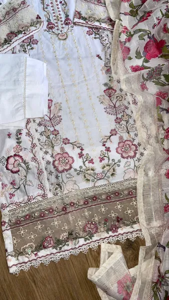 Pakistani Original Hayat’s Embroidered Stitched Cotton 3Pcs _ White 