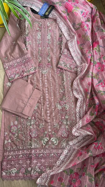 Pakistani Original Hayat’s Embroidered Stitched Cotton 3Pcs _ Mauve 