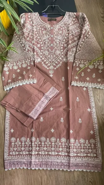 Original Pakistani Hayat’s Cotton Embroidered Stitched Coord Set _ Rosy Brown