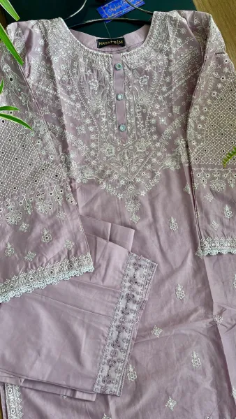 Original Pakistani Hayat’s Cotton Embroidered Stitched Coord Set_Lavender