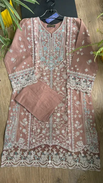 Original Pakistani Hayat’s Cotton Embroidered Stitched Coord Set_ Rosy Brown 