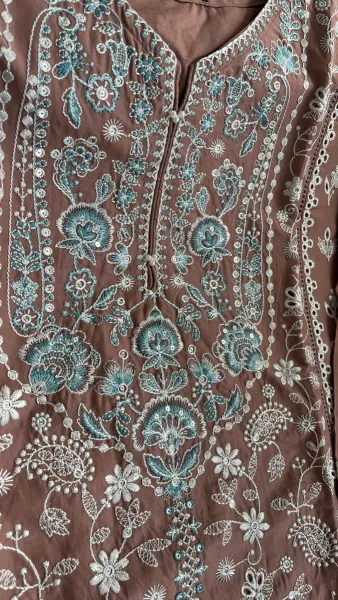 Original Pakistani Hayat’s Cotton Embroidered Stitched Coord Set_ Rosy Brown 