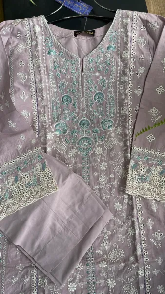 Original Pakistani Hayat’s Cotton Embroidered Stitched Coord Set_ Ligth Lavender