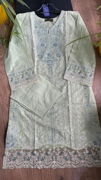 Original Pakistani Hayat’s Cotton Embroidered Stitched Coord Set_ Mint