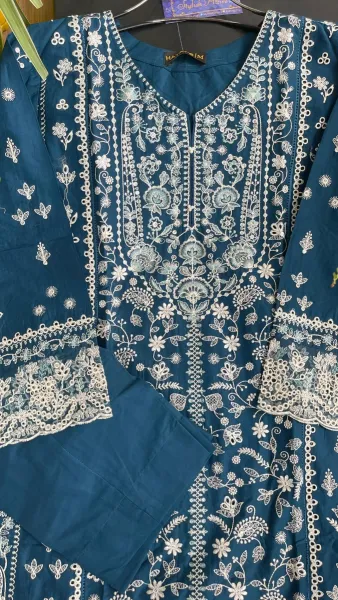 Original Pakistani Hayat’s Cotton Embroidered Stitched Coord Set _ Deep Sea Blue