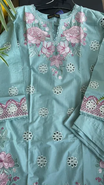 Original Pakistani Hayat’s Cotton Chikankari Embroidered Stitched 2Pc With Inner Attached_