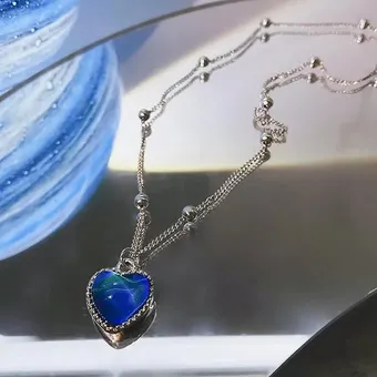 Luxury Bule Colour Love Heart Pendant Necklace