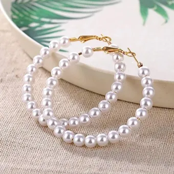 White Pearl Hoop Fashion Drop Dangle Earrings