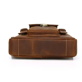 Genuine Crazy Horse Leather Messenger Bag – Retro Crossbody Shoulder Bag for Men