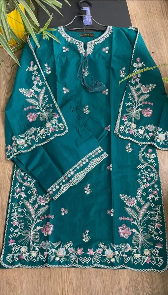 Original Pakistani Hayat’s Cotton Embroidered Stitched Coord Set_Sea Green 