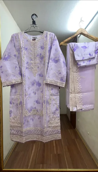 Pakistani Original Schick Dr. Haris Luxury Organza Stitched 3Pcs _ Lilac 