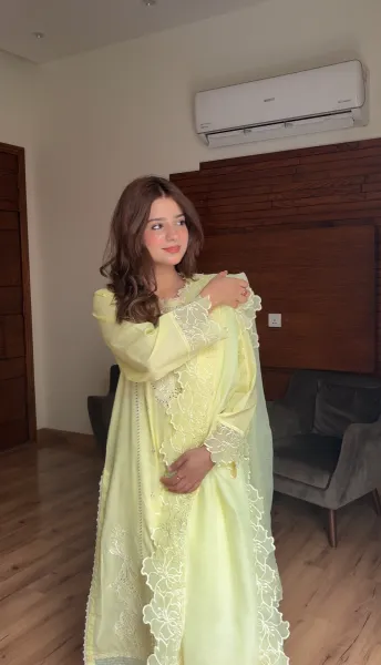 Original Pakistani Boutique Femenite Luxury Cotton Stitched 3Pcs _ Butter Yellow