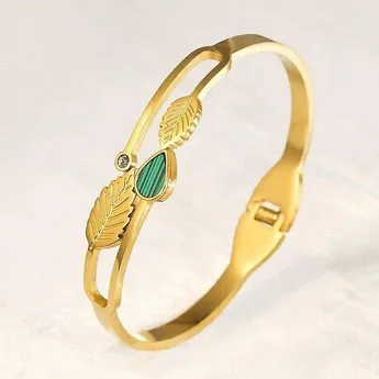 Titanium Steel Leaf Design Handcuff Bracelet