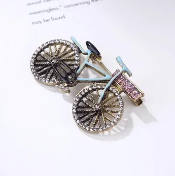 Vintage Style Blue Crystal Bicycle Brooch 