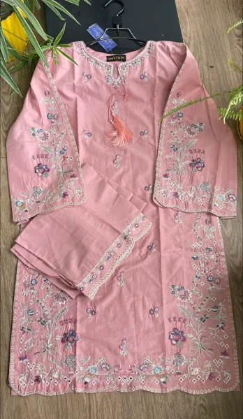 Original Pakistani Hayat’s Cotton Embroidered Stitched Coord Set _ Pink