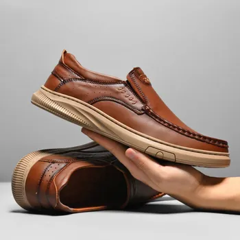 Cowhide Rubber Sole Comfortable Slip-Ons Casual Shoes