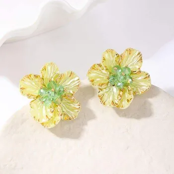 Acrylic Flower Glass Bead Stud Earrings