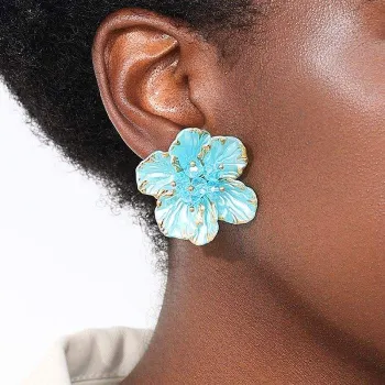 Acrylic Flower Glass Bead Stud Earrings