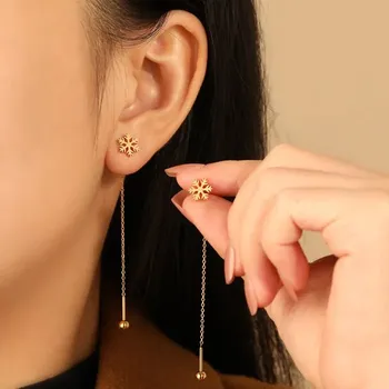 18k Gold Plated Snowflake Tassel Earrings