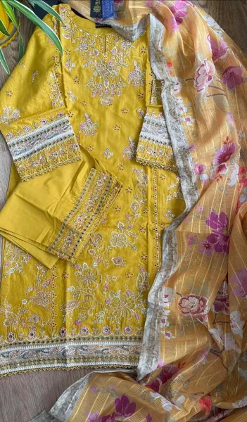 Pakistani Original Hayat’s Embroidered Stitched Cotton 3Pcs _ Mustard 