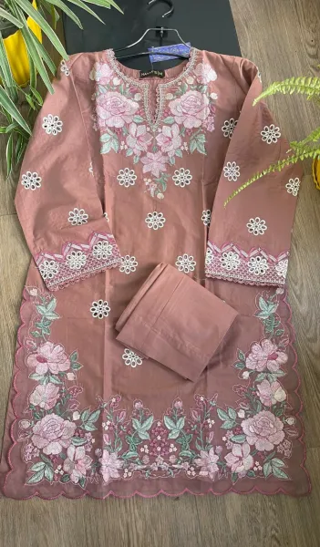 Original Pakistani Hayat’s Cotton Chikankari Embroidered Stitched 2Pc With Inner Attached