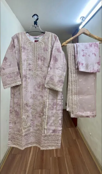 Pakistani Original Schick Dr. Haris Luxury Organza Stitched 3Pcs _ Beige 
