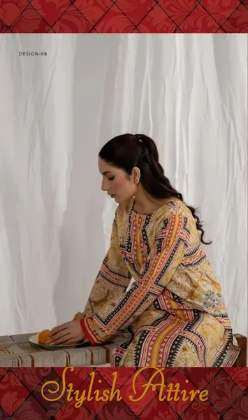 Adan's Libas Satin Lawn Stitched Co-Ords  Set _ Mustard Yellow 