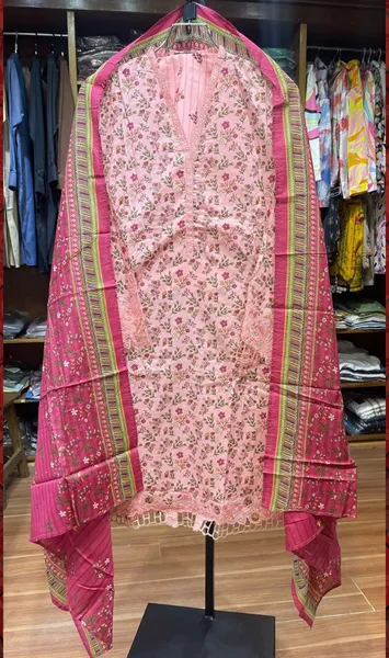 Pakistani Original Bin saeed Stitched Cotton 3pcs_Ligth Pink