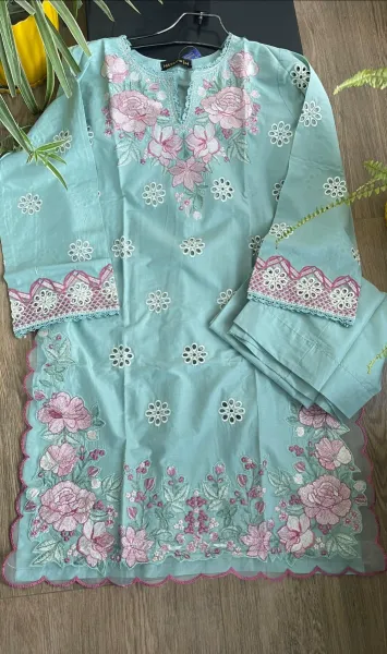 Original Pakistani Hayat’s Cotton Chikankari Embroidered Stitched 2Pc With Inner Attached_