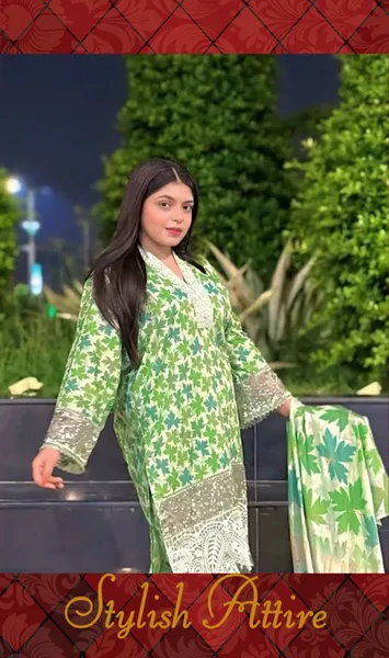 Original Pakistani Lahore Boutique Pure Lawn Stitched 3Pcs _ Ligth Green 