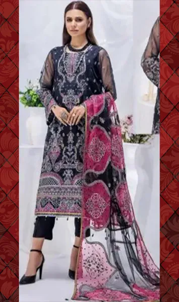 Adan’s Libas Organza Luxury Pret Stitched 3Pcs _ Black 