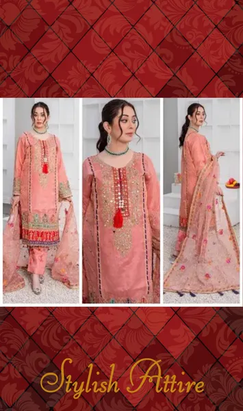 Pakistani Original Hayat's Luxury Organza Stitched 3Pcs _ Pink 